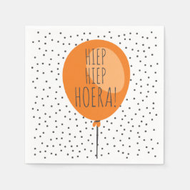 Hiep Hiep Hoera Orange Balloon Dutch Birthday Serviette