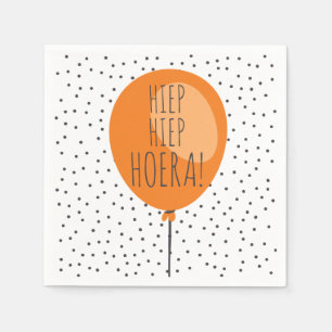 Hiep Hiep Hoera Orange Balloon Dutch Birthday Serviette