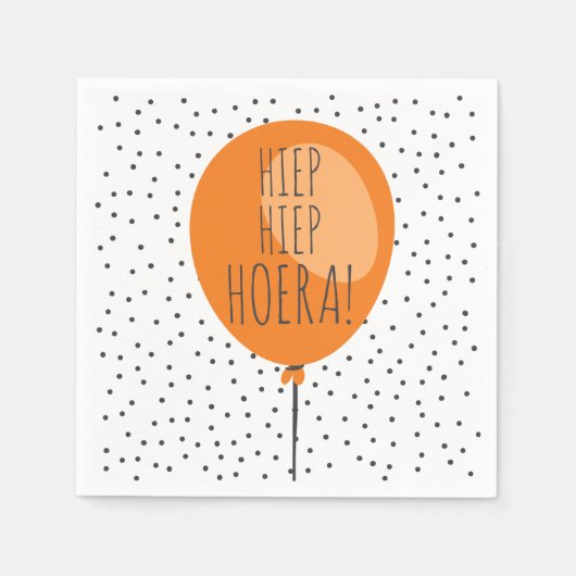 Hiep Hiep Hoera Orange Balloon Dutch Birthday Serviette (Vorderseite)