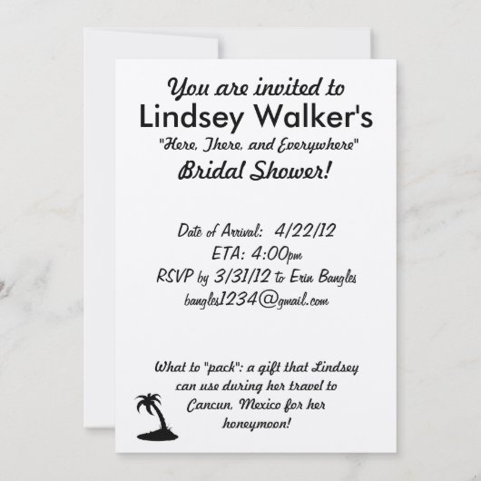 Hier, dort und überall Brautparty Einladung (Rückseite)