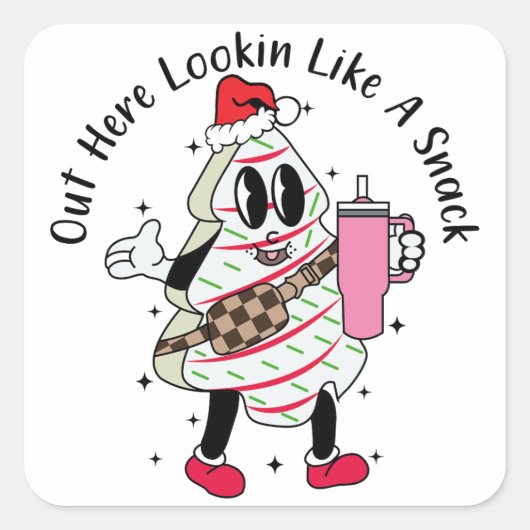 Hier draußen sieht man wie ein Snack aus - ein Wei Quadratischer Aufkleber (Vorderseite)