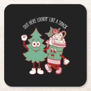 Hier draußen sieht man wie ein Snack Weihnachtsbau Rechteckiger Pappuntersetzer