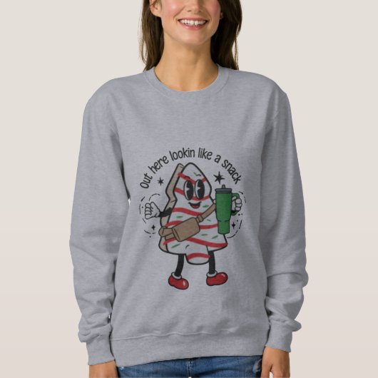 Hier draußen sieht man wie ein Snack Weihnachtsbau Sweatshirt (Vorderseite)