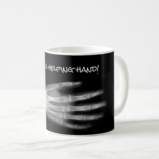 "Hier eine ist das Helfen Hand!" Handröntgenstrahl Kaffeetasse (VorderseiteRechts)