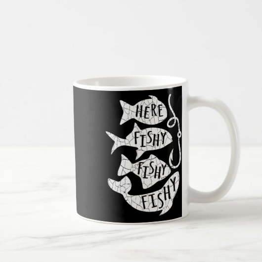 Hier Fisch Funny Gift für Angelfreunde Vater Kaffeetasse (Rechts)