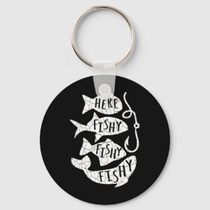 Hier Fisch Funny Gift für Angelfreunde Vater Schlüsselanhänger