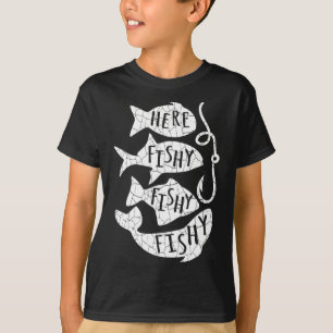 Hier Fisch Funny Gift für Angelfreunde Vater T-Shirt