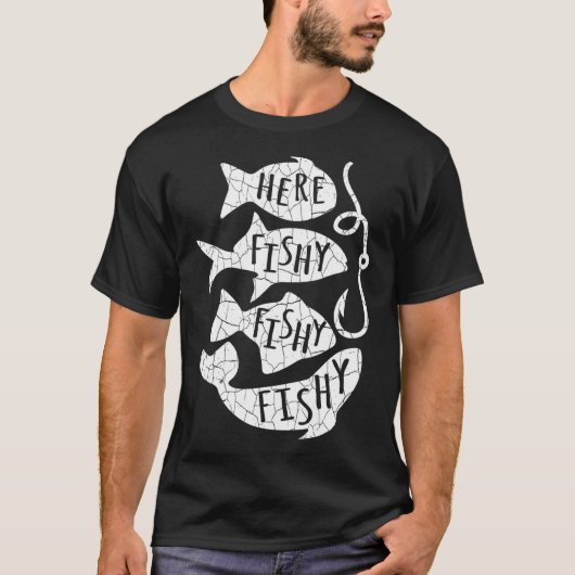 Hier Fisch Funny Gift für Angelfreunde Vater T-Shirt (Vorderseite)
