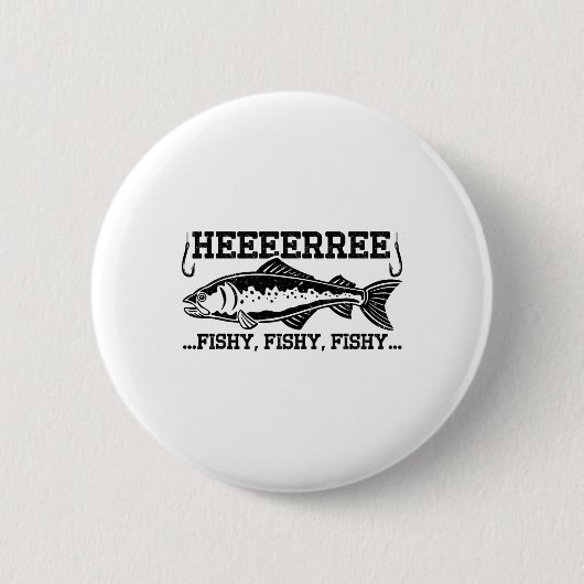 Hier Fische Lustiger Fischer Männer Vater B Angler Button (Vorderseite)