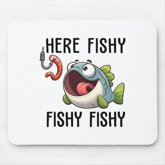 Hier Fischiger Fischer Lustiger Angler Süßer Fisch Mousepad (Vorne)