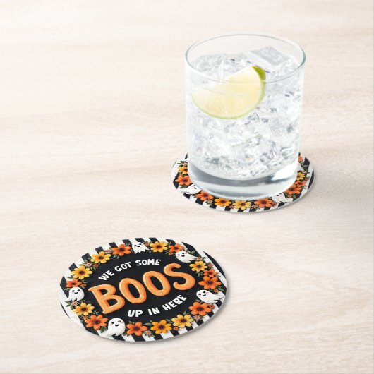 Hier für Boos Fun Halloween-Party Gefallen Runder Pappuntersetzer (Vor Ort)