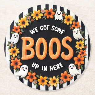 Hier für Boos Fun Halloween-Party Gefallen Runder Pappuntersetzer