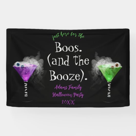 Hier für Boos und Booze Adult Halloween-Party Banner (Horizontal)