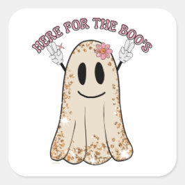 HIER FÜR DEN lustigen, spukhaften Halloween-Geist Quadratischer Aufkleber