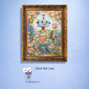 Hier für dich – Florale Roboterkunstkarte Karte