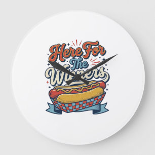 Hier Für Die Würstchen Vintage Hot Dog Shirt_1 Große Wanduhr