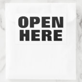 HIER GEÖFFNET RECHTECKIGER AUFKLEBER (Tasche)