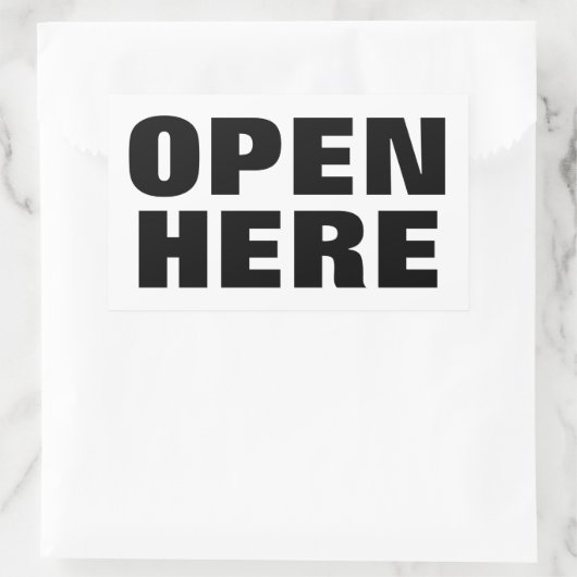 HIER GEÖFFNET RECHTECKIGER AUFKLEBER (Tasche)