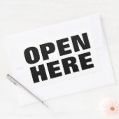 HIER GEÖFFNET RECHTECKIGER AUFKLEBER (Umschlag)