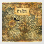 Hier gibt es Drachen Vintage Karte Fensteraufkleber (Blatt)