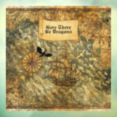 Hier gibt es Drachen Vintage Karte Fensteraufkleber (Blatt 3)