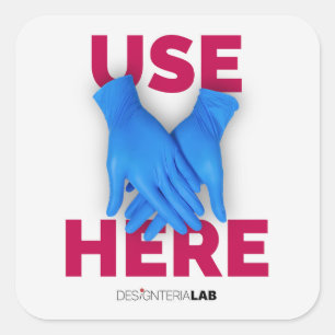 Hier Handschuhe verwenden Quadratischer Aufkleber