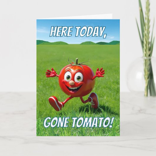 Hier heute Gone Tomato Ketchup Puppe Cartoon Karte (Vorderseite)