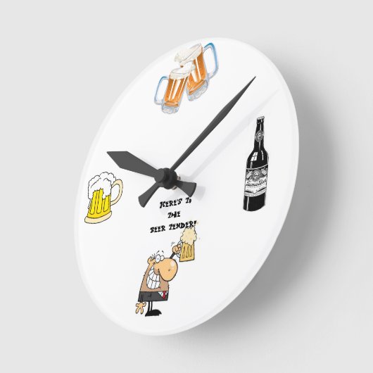 "Hier ist das Bier!" Runde Wanduhr (Winkel)