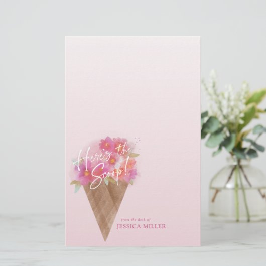 Hier ist das Scoop Floral Ice Cream Cone Stationer Briefpapier (Stehend Vorderseite)