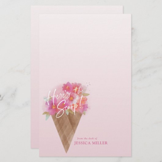 Hier ist das Scoop Floral Ice Cream Cone Stationer Briefpapier (Vorne/Hinten)