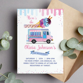 Hier ist das Scoop Girl 1. Geburtstag Party Einladung