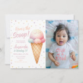 Hier ist das Scoop Ice Cream Birthday Foto Einladung (Vorderseite)