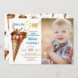 Hier ist das Scoop Ice Cream Birthday Party Foto Einladung