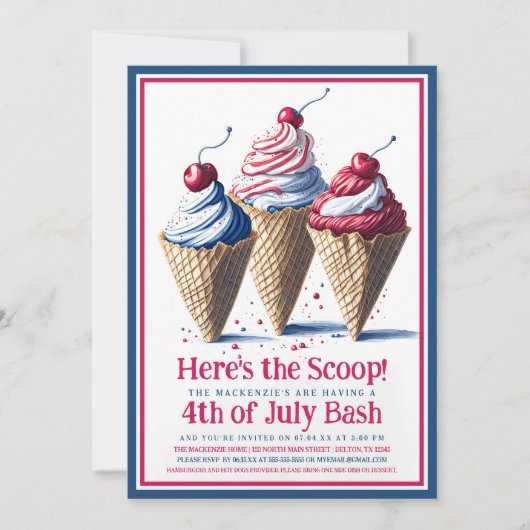 Hier ist das Scoop Ice Cream Cone 4. Juli Party Einladung (Vorderseite)