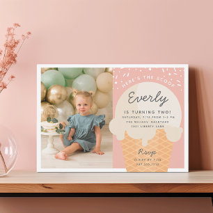 Hier ist das Scoop Ice Cream Cone Kid Birthday Fot Einladung