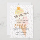 Hier ist das Scoop Ice Cream Girl Pink 1. Geburtst Einladung (Vorderseite)