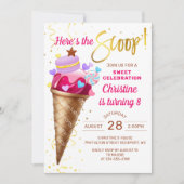 Hier ist das Scoop Pink Gold Ice Cream Birthday Einladung (Vorderseite)