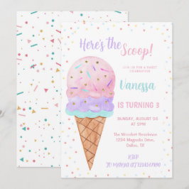 Hier ist das Scoop Pink Ice Cream Girl Birthday Einladung