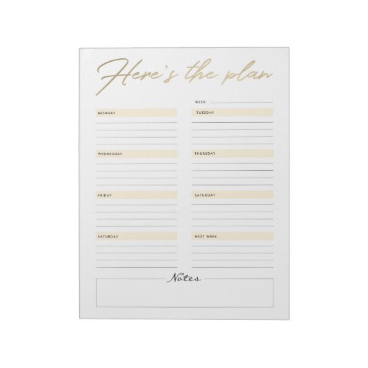 Hier ist der Plan Weekly Notepad Planner Notizblock (Rotiert)