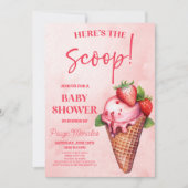 Hier ist der Scoop! Erdbeere Ice Cream Baby Dusche Einladung (Vorderseite)