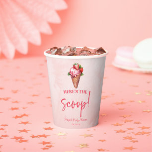 Hier ist der Scoop! Erdbeere Ice Cream Baby Dusche Pappbecher