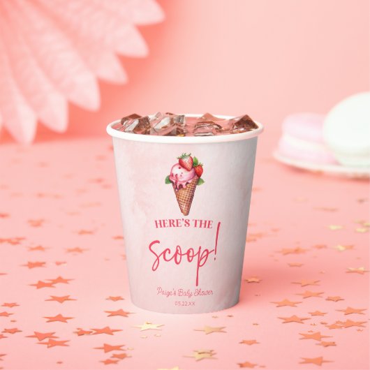 Hier ist der Scoop! Erdbeere Ice Cream Baby Dusche Pappbecher (Insitu)