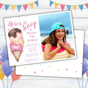 Hier ist der Scoop Girls Eis Foto Geburtstag Einladung
