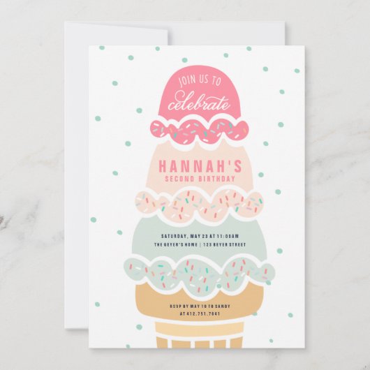 Hier ist der Scoop Pink Ice Cream Birthday Invite Einladung (Vorderseite)