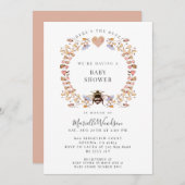Hier ist die Buzz Floral Heart Bee Baby Dusche Einladung (Vorne/Hinten)