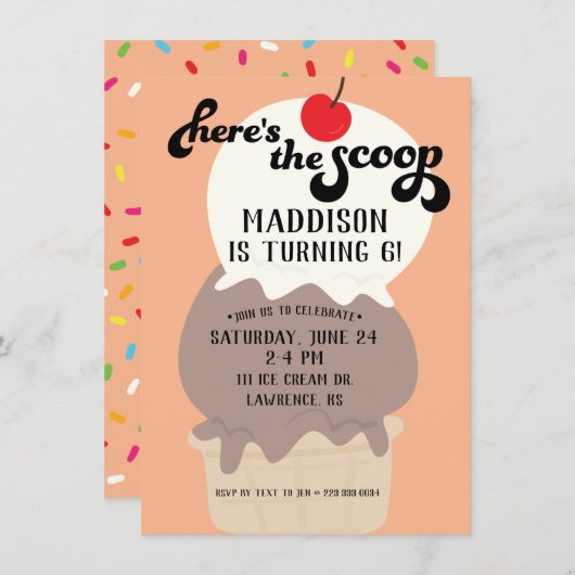 Hier ist die Einladung von Scoop Cream Birthday (Vorne/Hinten)