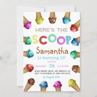 Hier ist die Einladung von Scoop Ice Cream Birthda