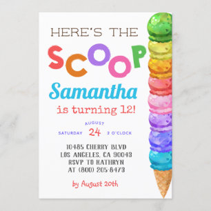 Hier ist die Einladung von Scoop Ice Cream Birthda