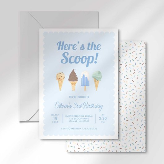 Hier ist die Einladung von Scoop Ice Cream Birthda