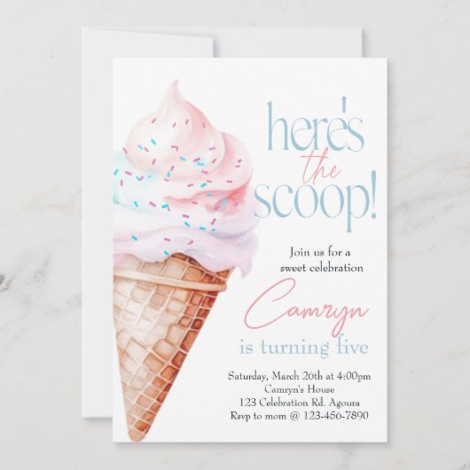 Hier ist die Kugel, Eiscreme-Party, Süß Einladung (Vorderseite)